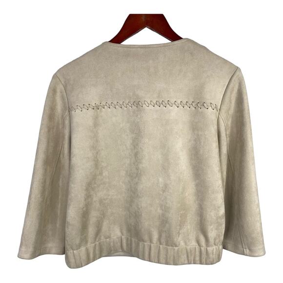 Andrew Marc New York Faux Suede Braid Lacing Jacket Lagenlook Beige size Large - Picture 2 of 11